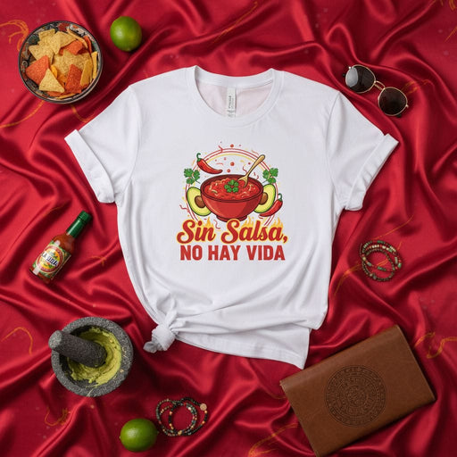 Sin Salsa No Hay Vida T-Shirt, Spicy Salsa Bowl Avocado Chili Peppers Mexican Food Tee, Funny Spanish Quote Cinco de Mayo Unisex Shirt Gift Mexicada