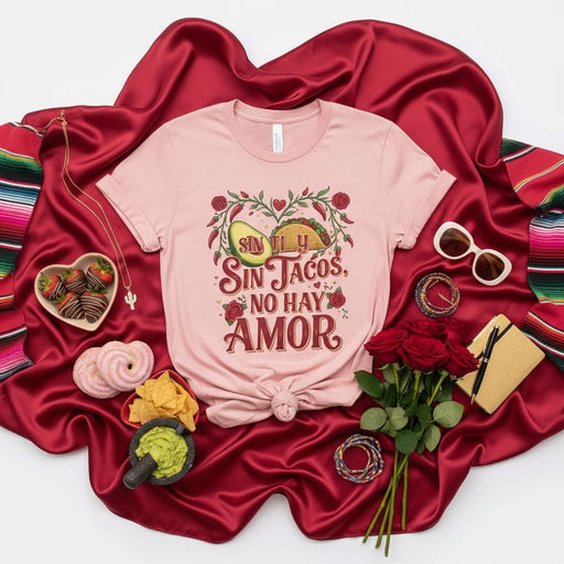 Sin Tacos, No Hay Amor Shirt, Funny Valentine's Day Mexican Food Tee, Avocado Taco Roses Heart Graphic T-Shirt, Cinco de Mayo Spanish Quote Unisex Top, Gift for Taco Lover Mexicada