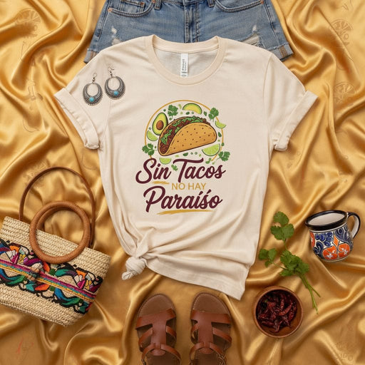 Sin Tacos No Hay Paraíso Latino Foodie T-Shirt Spanish Quote Tee Funny Avocado Taco Lover Gift for Women Mexicada