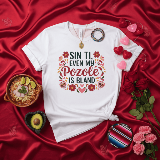 Sin Ti Even My Pozole Is Bland Shirt, Funny Mexican Food Lover Gift, Día de Muertos Calavera, Hispanic Latinx Apparel, Valentine's Day Love Tee, Unisex T-Shirt Mexicada