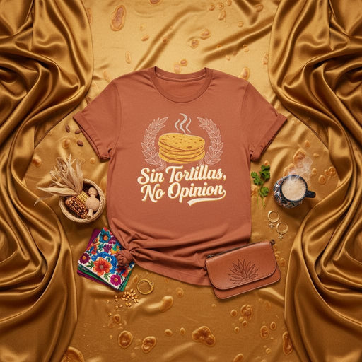 Sin Tortillas, No Opinion T-Shirt, Funny Mexican Food & Corn Tortilla Lover Graphic Tee, Unisex Spanish-English Phrase Shirt, Humor Gift for Taco and Burrito Fans Mexicada