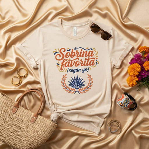 Sobrino Favorita (según yo) T-Shirt, Favorite Niece (According to Me) Funny Spanish Quote Tee, Agave Plant Floral Graphic Shirt, Mexican-Inspired Gift for Her Mexicada
