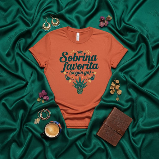 Sobrino Favorita (según yo) T-Shirt, Favorite Niece (According to Me) Shirt, Funny Spanish Quote Tee, Agave Plant Floral Design, Cute Latina Gift for Sister's Daughter, Mexico Themed Apparel Mexicada
