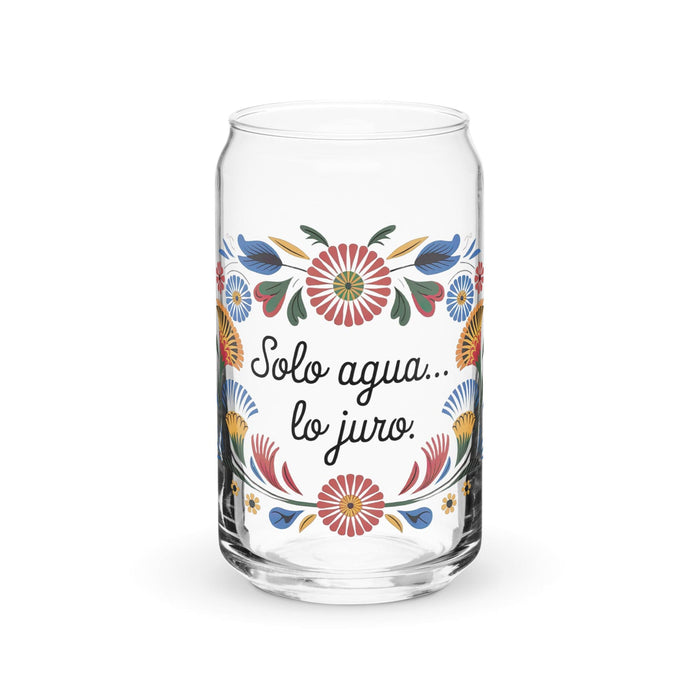 Solo Agua Lo Juro Exclusive Art Piece Can-Shaped Glass Home Office Work Mexican Spanish Pride Gift Cup One-Of-A-Kind Calligraphy Glass | S10 Mexicada 16 oz (No Lid No Straw)