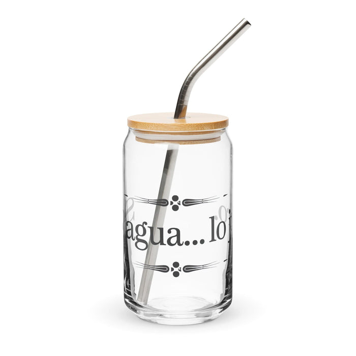 Solo Agua Lo Juro Exclusive Art Piece Can-Shaped Glass Home Office Work Mexican Spanish Pride Gift Cup One-Of-A-Kind Calligraphy Glass | S12 Mexicada 16 oz With Lid & Straw