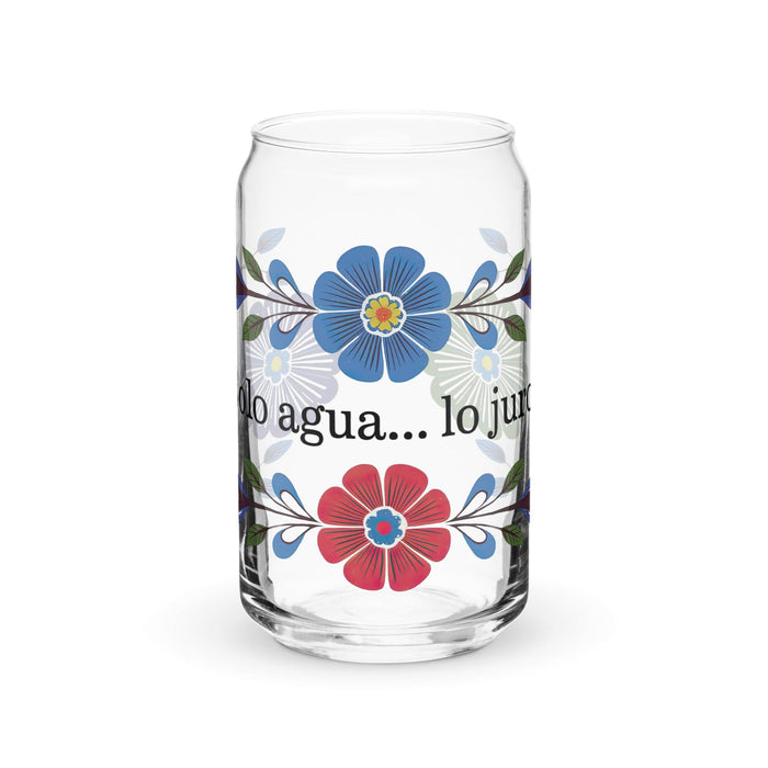 Solo Agua Lo Juro Exclusive Art Piece Can-Shaped Glass Home Office Work Mexican Spanish Pride Gift Cup One-Of-A-Kind Calligraphy Glass | S19 Mexicada 16 oz (No Lid No Straw)