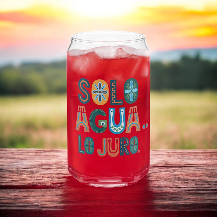 Solo Agua Lo Juro Exclusive Art Piece Can-Shaped Glass Home Office Work Mexican Spanish Pride Gift Cup One-Of-A-Kind Calligraphy Glass | S24 Mexicada