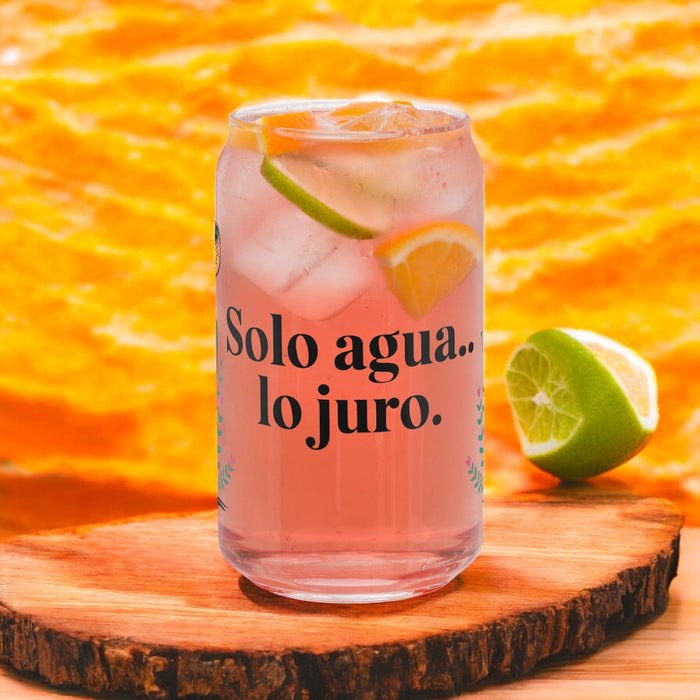 Solo Agua Lo Juro Exclusive Art Piece Can-Shaped Glass Home Office Work Mexican Spanish Pride Gift Cup One-Of-A-Kind Calligraphy Glass | S29 Mexicada