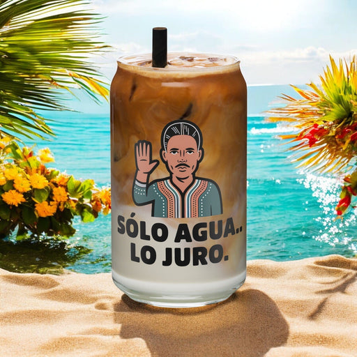 Solo Agua Lo Juro Exclusive Art Piece Can-Shaped Glass Home Office Work Mexican Spanish Pride Gift Cup One-Of-A-Kind Calligraphy Glass | S30 Mexicada