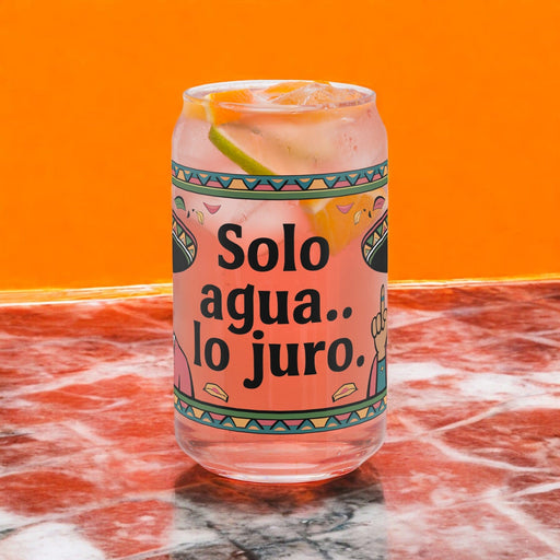 Solo Agua Lo Juro Exclusive Art Piece Can-Shaped Glass Home Office Work Mexican Spanish Pride Gift Cup One-Of-A-Kind Calligraphy Glass | S32 Mexicada