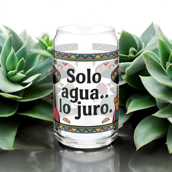 Solo Agua Lo Juro Exclusive Art Piece Can-Shaped Glass Home Office Work Mexican Spanish Pride Gift Cup One-Of-A-Kind Calligraphy Glass | S32 Mexicada