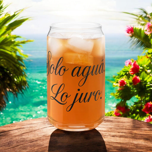 Solo Agua Lo Juro Exclusive Art Piece Can-Shaped Glass Home Office Work Mexican Spanish Pride Gift Cup One-Of-A-Kind Calligraphy Glass | S36 Mexicada