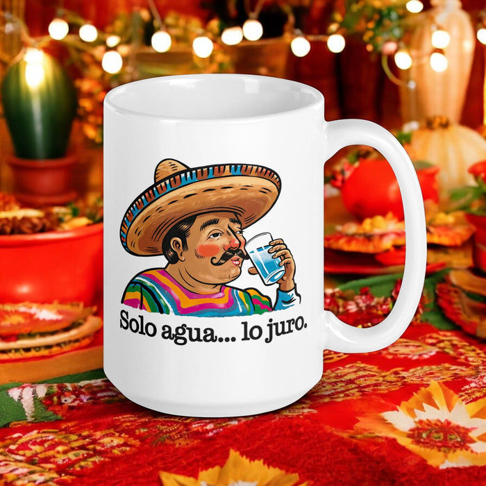 Solo Agua Lo Juro Exclusive Name Art Piece Home Office Work Coffee Mug Mexican Spanish Pride Gift Cup One-Of-A-Kind Calligraphy White Glossy Mug | S34 Mexicada 15 oz