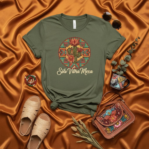 Sólo Vibra Mexa Cactus T-Shirt, Mexican Aztec Print Desert Floral Tee, Spanish Phrase Southwest Vibe Unisex Shirt, Cultura Latina Gift Top Mexicada