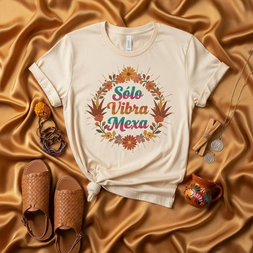 Sólo Vibra Mexa Shirt, Mexican Vibe T-Shirt, Floral Wreath Graphic Tee, Spanish Phrase Tee, Hecho En Mexico Gift, Latino Heritage Unisex Shirt Mexicada