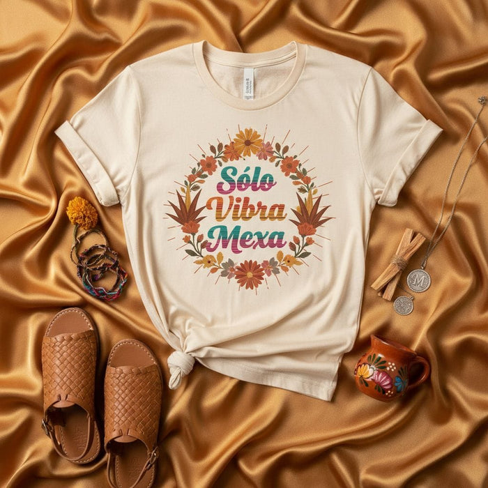 Sólo Vibra Mexa Shirt, Mexican Vibe T-Shirt, Floral Wreath Graphic Tee, Spanish Phrase Tee, Hecho En Mexico Gift, Latino Heritage Unisex Shirt Mexicada