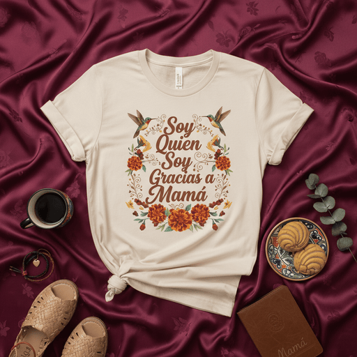 Soy Quien Soy Gracias a Mamá T-Shirt - Floral Hummingbird Design Mother's Day Gift - Spanish Shirt for Mom or Latina Mama - Regalo para el Día de la Madre y Madres Latinas Mexicada