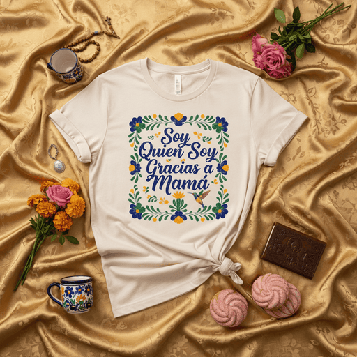 Soy Quien Soy Gracias a Mamá T-Shirt, Mexican Folk Art Floral Mother's Day Shirt, Spanish Language Gift for Mom, Hummingbird and Flower Design Tee, Latina Mama Appreciation Top, Family Love Apparel, Neutral Cream Color Shirt Mexicada