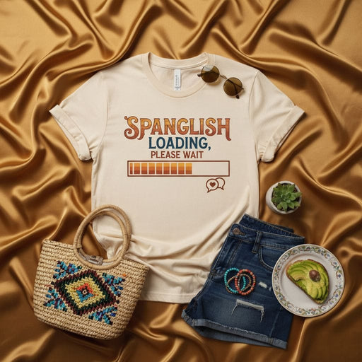 Spanglish Loading Please Wait T-Shirt, Bilingual Humor Tee, Hispanic Heritage Month Gift, Funny Spanish English Mixer Shirt, Language Enthusiast Apparel for Men and Women Mexicada