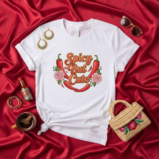Spicy But Cute T-Shirt with Red Chili Peppers and Pink Roses, Fun Foodie Shirt, Cute Graphic Tee for Women, Unisex Hot Sauce Lover Gift Top Mexicada