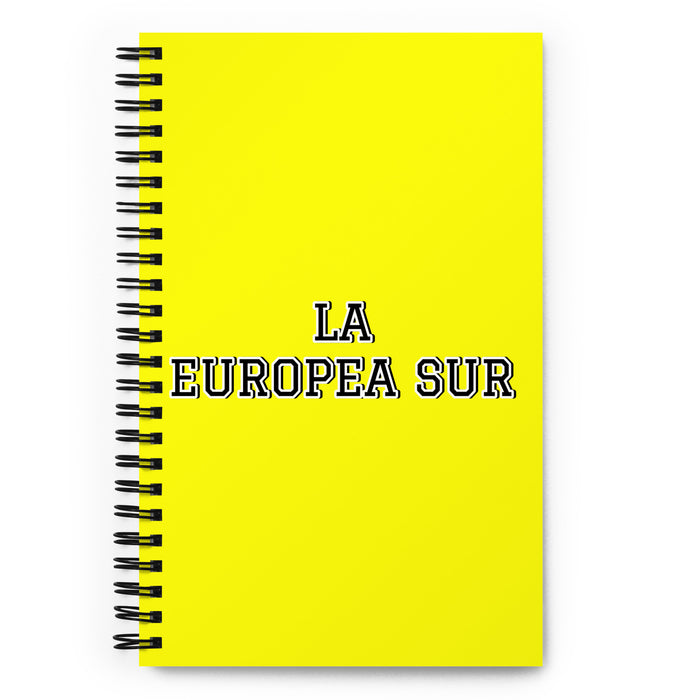 La Europea Sur The Southern European | Yellow Spiral Notebook, 140 Dotted Sheets | Funny Gift Idea Home Office Work | Mexican Spanish Pride Gift