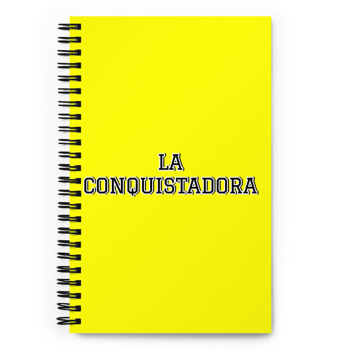 La Conquistadora The Conqueror | Yellow Spiral Notebook, 140 Dotted Sheets | Funny Gift Idea Home Office Work | Mexican Spanish Pride Gift