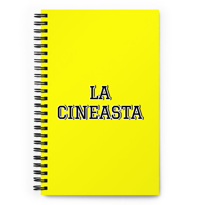 La Cineasta The Filmmaker | Yellow Spiral Notebook, 140 Dotted Sheets | Funny Gift Idea Home Office Work | Mexican Spanish Pride Gift