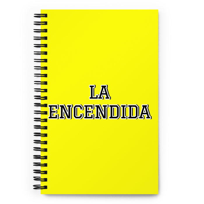 La Encendida The Fired Up One | Yellow Spiral Notebook, 140 Dotted Sheets | Funny Gift Idea Home Office Work | Mexican Spanish Pride Gift