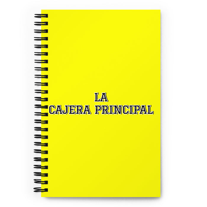 La Cajera Principal The Head Cashier | Yellow Spiral Notebook, 140 Dotted Sheets | Funny Gift Idea Home Office Work | Mexican Spanish Pride Gift