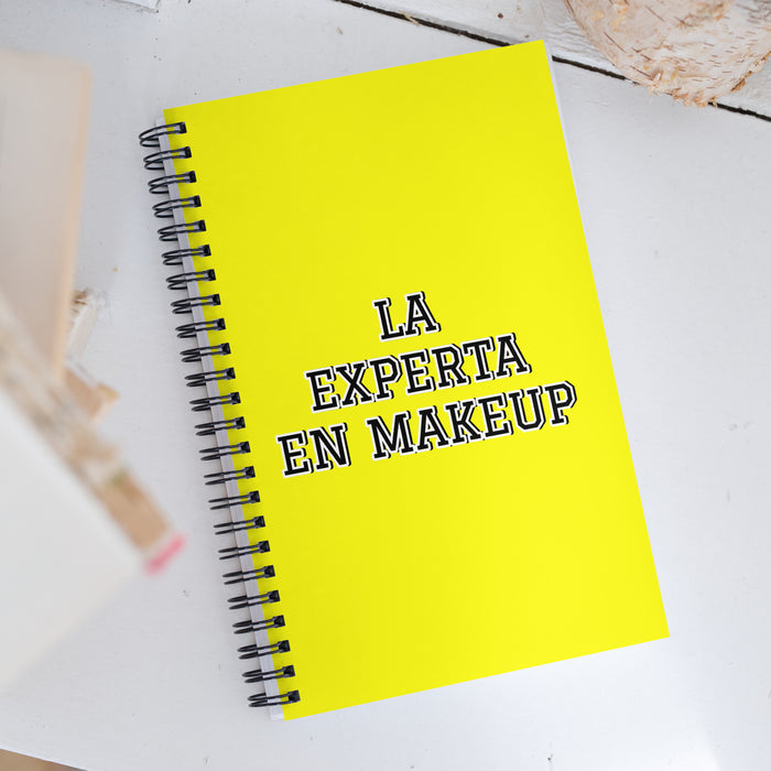 La Experta En Makeup The Makeup Expert | Yellow Spiral Notebook, 140 Dotted Sheets | Funny Gift Idea Home Office Work | Mexican Spanish Pride Gift