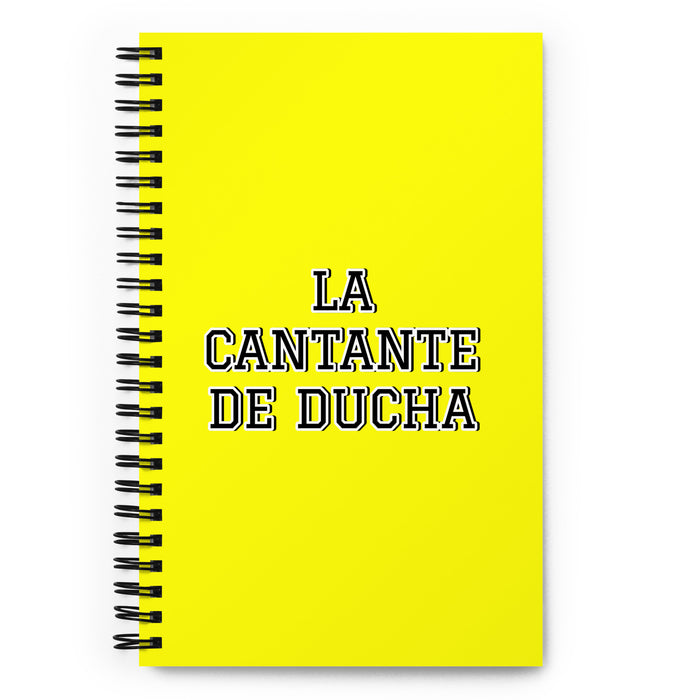 La Cantante De Ducha The Shower Singer | Yellow Spiral Notebook, 140 Dotted Sheets | Funny Gift Idea Home Office Work | Mexican Spanish Pride Gift