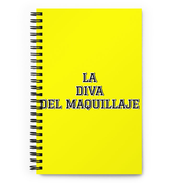 La Diva Del Maquillaje The Makeup Diva | Yellow Spiral Notebook, 140 Dotted Sheets | Funny Gift Idea Home Office Work | Mexican Spanish Pride Gift