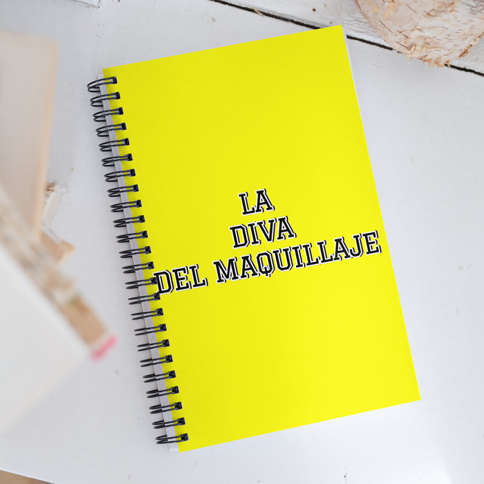 La Diva Del Maquillaje The Makeup Diva | Yellow Spiral Notebook, 140 Dotted Sheets | Funny Gift Idea Home Office Work | Mexican Spanish Pride Gift