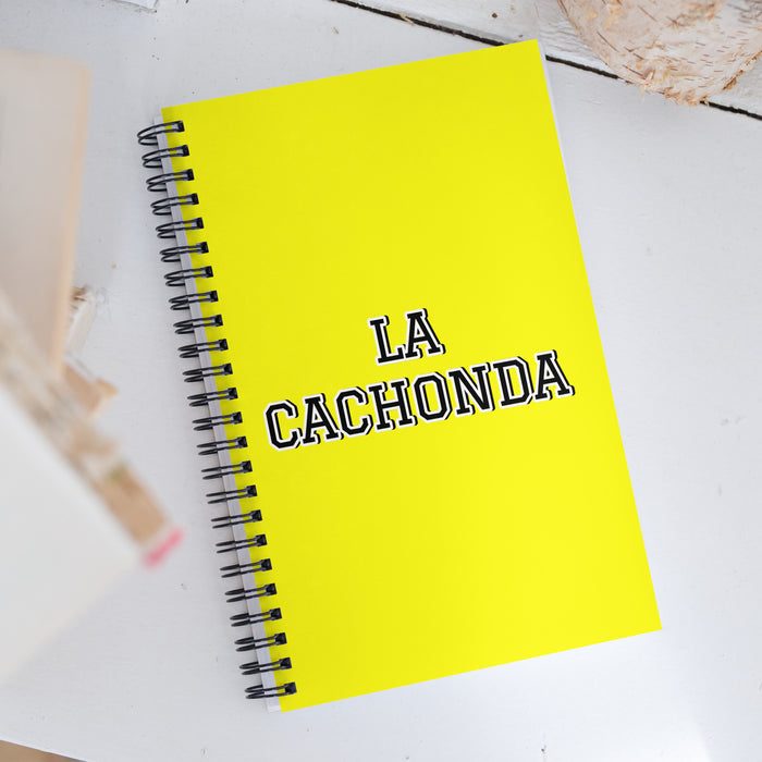 La Cachonda The Horny One | Yellow Spiral Notebook, 140 Dotted Sheets | Funny Gift Idea Home Office Work | Mexican Spanish Pride Gift