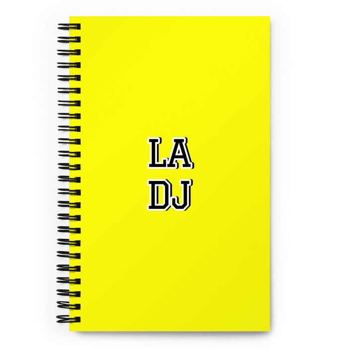 La Dj The Dj | Yellow Spiral Notebook, 140 Dotted Sheets | Funny Gift Idea Home Office Work | Mexican Spanish Pride Gift