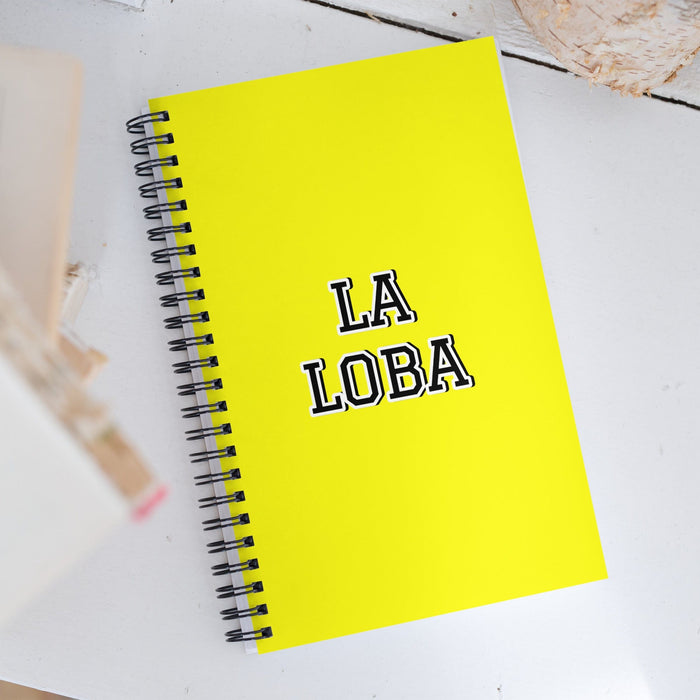 La Loba The Wolf | Yellow Spiral Notebook, 140 Dotted Sheets | Funny Gift Idea Home Office Work | Mexican Spanish Pride Gift