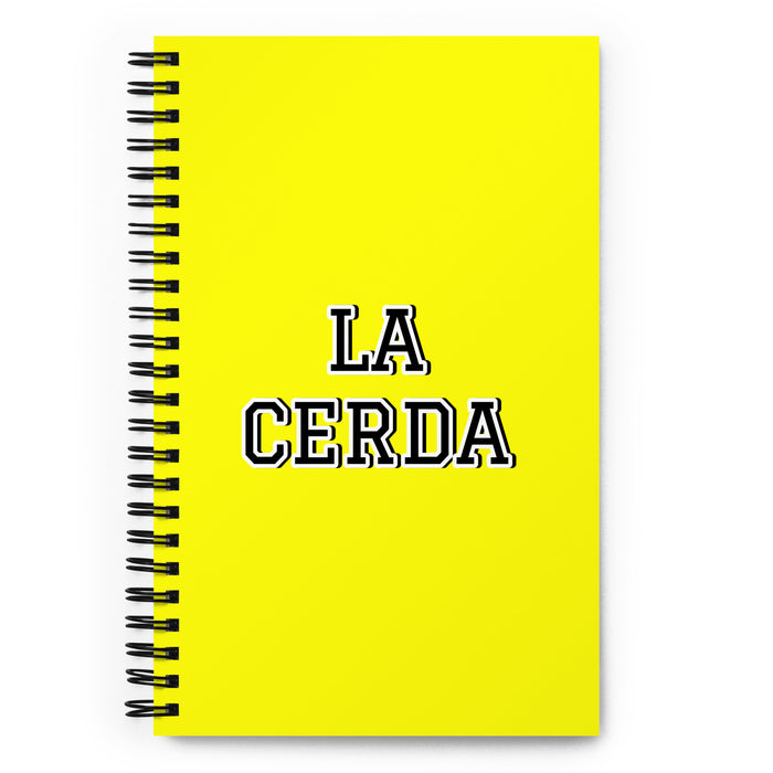 La Cerda The Pig | Yellow Spiral Notebook, 140 Dotted Sheets | Funny Gift Idea Home Office Work | Mexican Spanish Pride Gift