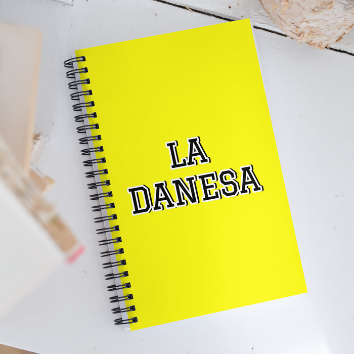 La Danesa The Danish | Yellow Spiral Notebook, 140 Dotted Sheets | Funny Gift Idea Home Office Work | Mexican Spanish Pride Gift