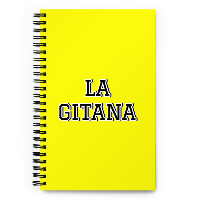 La Gitana The Gypsy | Yellow Spiral Notebook, 140 Dotted Sheets | Funny Gift Idea Home Office Work | Mexican Spanish Pride Gift