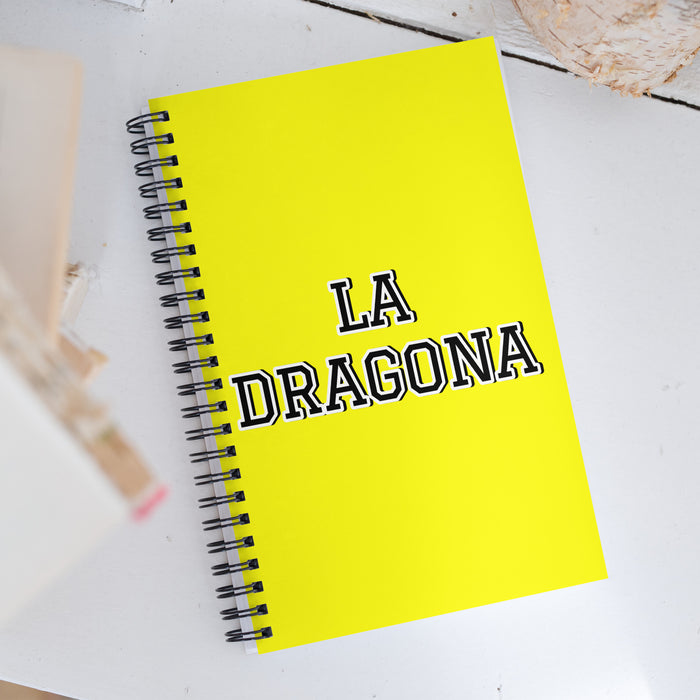 La Dragona The Dragon | Yellow Spiral Notebook, 140 Dotted Sheets | Funny Gift Idea Home Office Work | Mexican Spanish Pride Gift