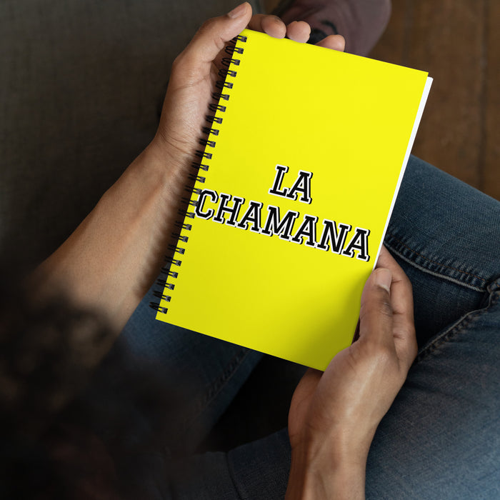 La Chamana The Shaman | Yellow Spiral Notebook, 140 Dotted Sheets | Funny Gift Idea Home Office Work | Mexican Spanish Pride Gift