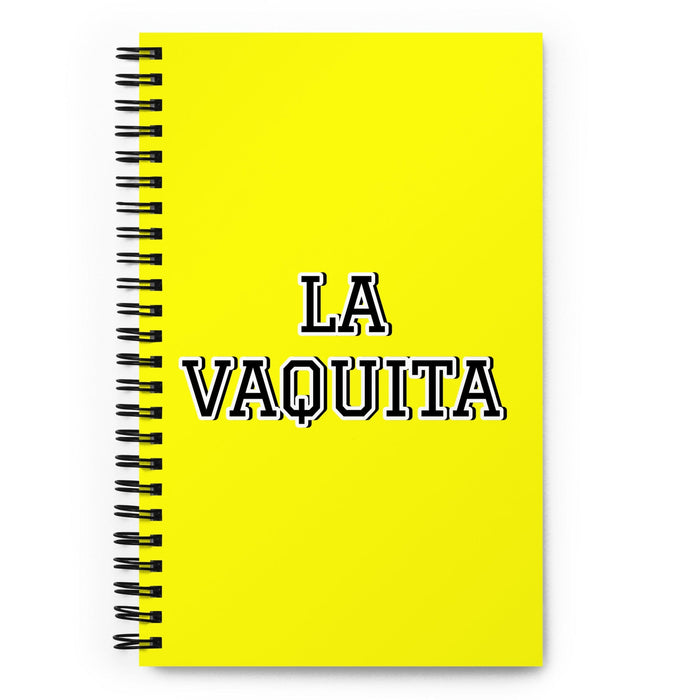 La Vaquita The Little Cow | Yellow Spiral Notebook, 140 Dotted Sheets | Funny Gift Idea Home Office Work | Mexican Spanish Pride Gift