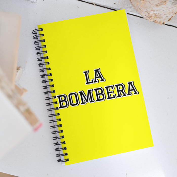 La Bombera The Firefighter | Yellow Spiral Notebook, 140 Dotted Sheets | Funny Gift Idea Home Office Work | Mexican Spanish Pride Gift