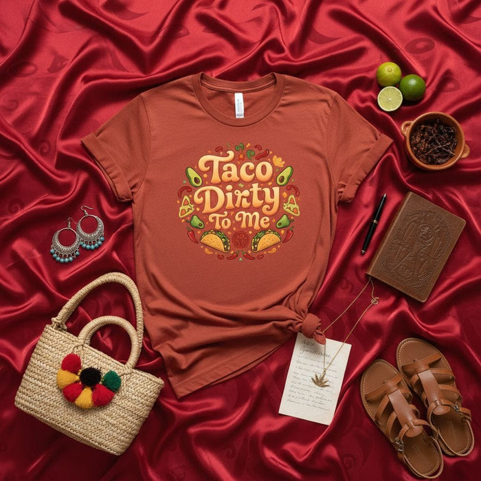 Taco Dirty to Me Shirt Funny Cinco de Mayo Fiesta T-Shirt Unisex, Taco Lover Gift for Mexican Food Fans, Retro Avocado Chili Pepper Graphic Tee Mexicada