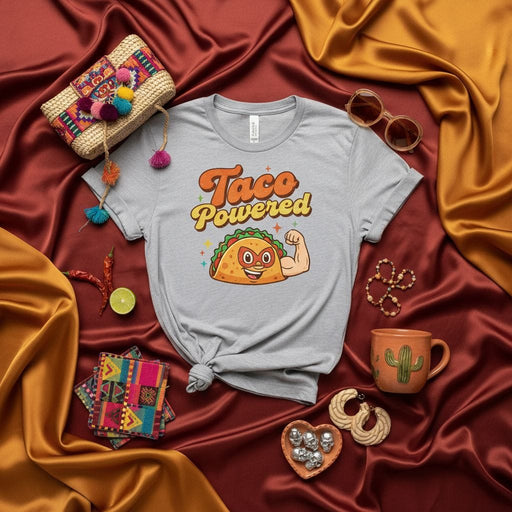 Taco Powered T-Shirt Funny Strong Taco Cartoon Graphic Tee Unisex Shirt for Food Lovers Mexican Fiesta Cinco de Mayo Party Gift Idea for Men and Women Mexicada