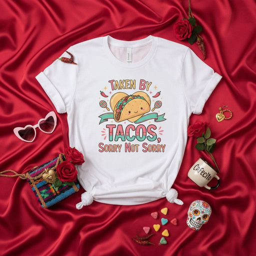 Taken by Tacos Sorry Not Sorry T-Shirt, Funny Valentine's Day Shirt, Women's Men's Unisex T-shirt, Cute Taco Heart Design, Food Lover Shirt, Gift for Taco Enthusiasts, Casual Graphic Tee Mexicada
