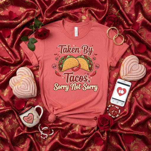 Taken By Tacos Sorry Not Sorry Unisex T-Shirt Funny Taco Lover Shirt Cinco de Mayo Mexican Food Gift for Her Him Valentine's Day Shirt Softstyle Tee Graphic Novelty Humor Foodie Mexicada