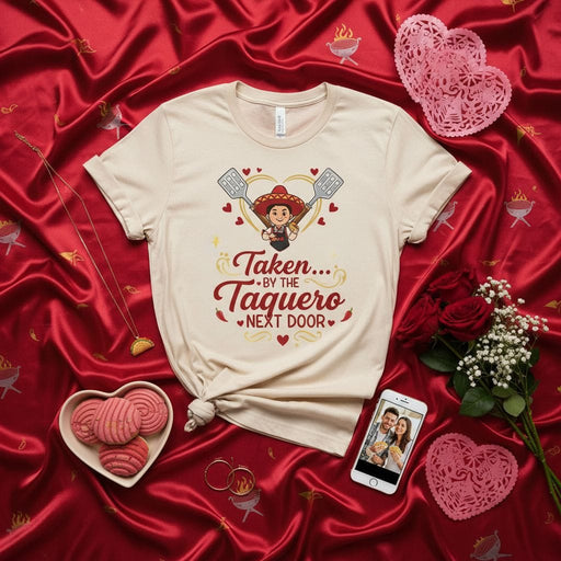 Taken... By the Taquero Next Door T-Shirt, Funny Valentine's Day Mexican Food Tee, Cinco de Mayo Grill Master Shirt, Taco Lover Gift, Unisex Graphic Apparel for Taqueria Enthusiasts Mexicada
