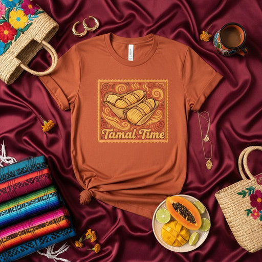 Tamal Time Shirt, Cozy Tamales Graphic Tee, Mexican Food Lover Gift, Latina Heritage Outfit, Traditional Hispanic Comfort Wear, Corn Husk Wrapped Delight T-Shirt Mexicada