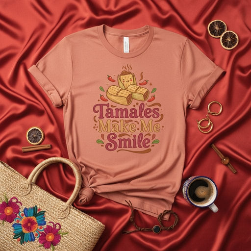Tamales Make Me Smile Shirt, Funny Mexican Food Tee, Cute Tamal Lover Gift, Fiesta Apparel, Latinx Culture Graphic T-Shirt, Unisex Style Mexicada